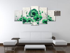 Ručne maľovaný obraz Zelené Vlčie maky - 5 dielny Rozmery: 100 x 70 cm