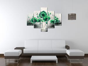 Ručne maľovaný obraz Zelené Vlčie maky - 5 dielny Rozmery: 150 x 70 cm