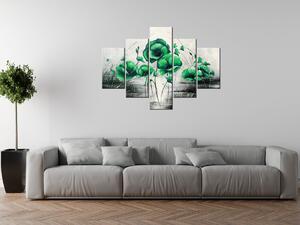 Ručne maľovaný obraz Zelené Vlčie maky - 5 dielny Rozmery: 100 x 70 cm