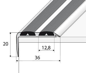 Schodový profil 36 x 20 mm s protišmykovými gumami (skrutkovací) Stříbro E01