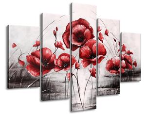 Ručne maľovaný obraz Červené Vlčie maky - 5 dielny Rozmery: 150 x 105 cm