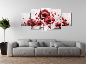 Ručne maľovaný obraz Červené Vlčie maky - 5 dielny Rozmery: 150 x 70 cm