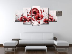 Ručne maľovaný obraz Červené Vlčie maky - 5 dielny Rozmery: 100 x 70 cm
