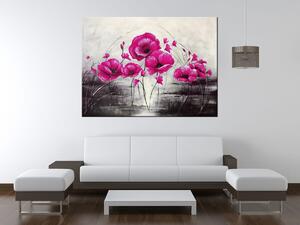 Ručne maľovaný obraz Ružové Vlčie maky Rozmery: 100 x 70 cm
