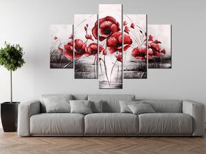 Ručne maľovaný obraz Červené Vlčie maky - 5 dielny Rozmery: 150 x 70 cm