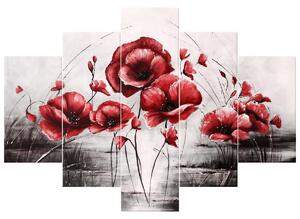 Ručne maľovaný obraz Červené Vlčie maky - 5 dielny Rozmery: 100 x 70 cm