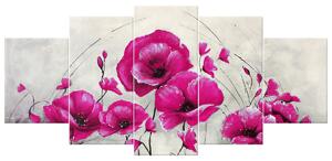 Ručne maľovaný obraz Ružové Vlčie maky - 5 dielny Rozmery: 150 x 70 cm