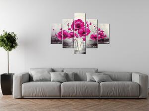 Ručne maľovaný obraz Ružové Vlčie maky - 5 dielny Rozmery: 150 x 70 cm