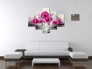 Ručne maľovaný obraz Ružové Vlčie maky - 5 dielny Rozmery: 100 x 70 cm