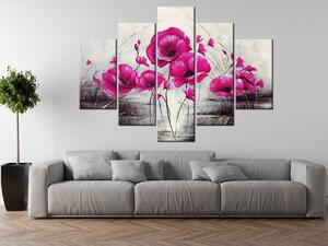 Ručne maľovaný obraz Ružové Vlčie maky - 5 dielny Rozmery: 150 x 105 cm