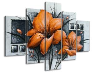 Ručne maľovaný obraz Nádherné oranžové Vlčie maky - 5 dielny Rozmery: 150 x 70 cm