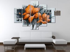 Ručne maľovaný obraz Nádherné oranžové Vlčie maky - 5 dielny Rozmery: 100 x 70 cm
