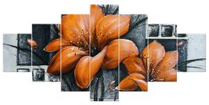 Ručne maľovaný obraz Nádherné oranžové Vlčie maky - 7 dielny Rozmery: 210 x 100 cm