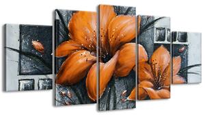 Ručne maľovaný obraz Nádherné oranžové Vlčie maky - 5 dielny Veľkosť: 150 x 70 cm