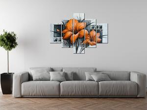 Ručne maľovaný obraz Nádherné oranžové Vlčie maky - 5 dielny Rozmery: 100 x 70 cm