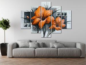 Ručne maľovaný obraz Nádherné oranžové Vlčie maky - 5 dielny Rozmery: 150 x 70 cm