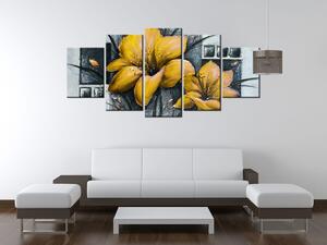 Ručne maľovaný obraz Nádherné žlté Vlčie maky - 5 dielny Rozmery: 100 x 70 cm