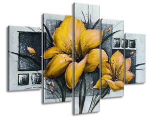 Ručne maľovaný obraz Nádherné žlté Vlčie maky - 5 dielny Rozmery: 100 x 70 cm