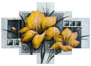 Ručne maľovaný obraz Nádherné žlté Vlčie maky - 5 dielny Rozmery: 150 x 70 cm