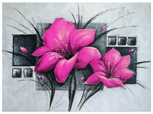 Ručne maľovaný obraz Nádherné ružové Vlčie maky Rozmery: 100 x 70 cm