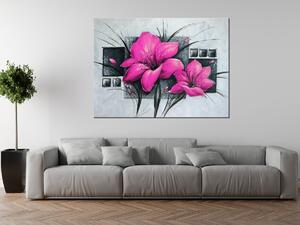 Ručne maľovaný obraz Nádherné ružové Vlčie maky Rozmery: 120 x 80 cm