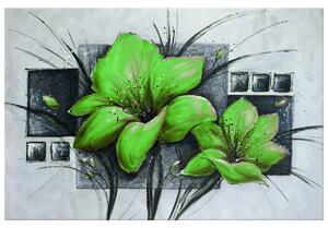 Ručne maľovaný obraz Nádherné zelené Vlčie maky Rozmery: 70 x 100 cm