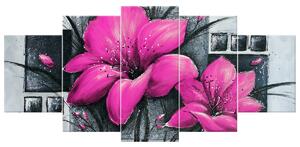 Ručne maľovaný obraz Nádherné ružové Vlčie maky - 5 dielny Rozmery: 150 x 105 cm