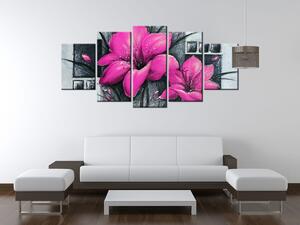 Ručne maľovaný obraz Nádherné ružové Vlčie maky - 5 dielny Rozmery: 150 x 105 cm