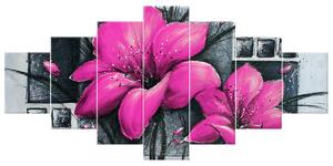 Ručne maľovaný obraz Nádherné ružové Vlčie maky - 7 dielny Rozmery: 210 x 100 cm