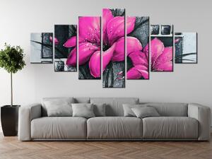 Ručne maľovaný obraz Nádherné ružové Vlčie maky - 7 dielny Rozmery: 210 x 100 cm