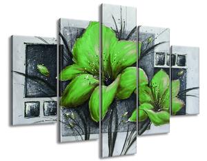 Ručne maľovaný obraz Nádherné zelené Vlčie maky - 5 dielny Rozmery: 150 x 105 cm