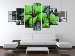 Ručne maľovaný obraz Nádherné zelené Vlčie maky - 7 dielny Rozmery: 210 x 100 cm