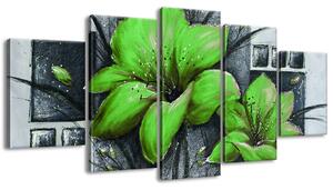 Ručne maľovaný obraz Nádherné zelené Vlčie maky - 5 dielny Rozmery: 100 x 70 cm