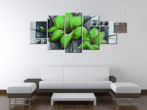 Ručne maľovaný obraz Nádherné zelené Vlčie maky - 5 dielny Rozmery: 150 x 70 cm