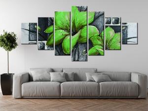 Ručne maľovaný obraz Nádherné zelené Vlčie maky - 7 dielny Rozmery: 210 x 100 cm