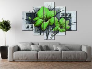 Ručne maľovaný obraz Nádherné zelené Vlčie maky - 5 dielny Rozmery: 100 x 70 cm