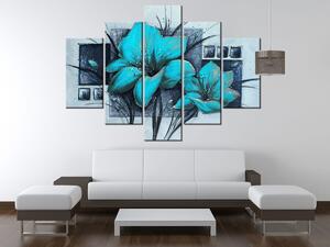 Ručne maľovaný obraz Nádherné modré Vlčie maky - 5 dielny Rozmery: 150 x 105 cm