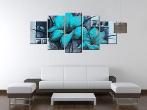 Ručne maľovaný obraz Nádherné modré Vlčie maky - 5 dielny Rozmery: 100 x 70 cm