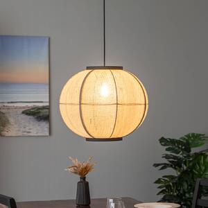 Závesné svietidlo Lindby Aurinil, farba dreva, ľan, Ø 48 cm, E27, Svetlé drevo, Obývacia izba / jedáleň, Textil / látka / hodváb, Vidiecky / Rustikálny, Závesné svietidlo