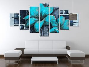 Ručne maľovaný obraz Nádherné modré Vlčie maky - 7 dielny Rozmery: 210 x 100 cm