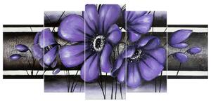 Ručne maľovaný obraz Tajomný fialový Vlčí mak - 5 dielny Rozmery: 150 x 105 cm