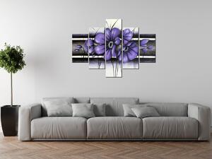 Ručne maľovaný obraz Tajomný fialový Vlčí mak - 5 dielny Rozmery: 150 x 70 cm