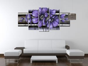 Ručne maľovaný obraz Tajomný fialový Vlčí mak - 5 dielny Rozmery: 150 x 70 cm