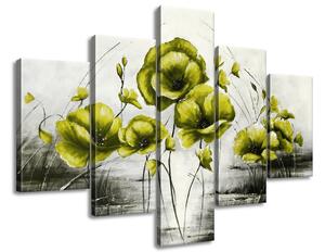 Ručne maľovaný obraz Žlté Vlčie maky - 5 dielny Rozmery: 150 x 70 cm