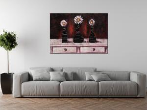 Ručne maľovaný obraz Margarétkové červené trio Rozmery: 120 x 80 cm