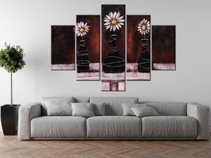 Ručne maľovaný obraz Margarétkové červené trio - 5 dielny Rozmery: 150 x 70 cm