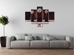 Ručne maľovaný obraz Margarétkové červené trio - 5 dielny Rozmery: 100 x 70 cm