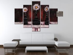 Ručne maľovaný obraz Margarétkové červené trio - 5 dielny Rozmery: 150 x 70 cm