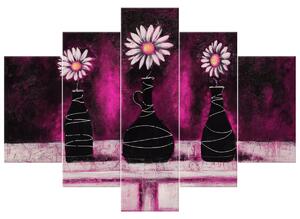 Ručne maľovaný obraz Margarétkové ružové trio - 5 dielny Rozmery: 100 x 70 cm