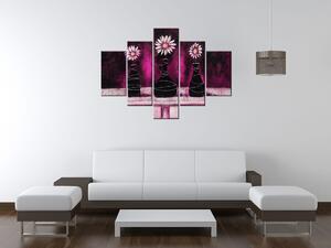 Ručne maľovaný obraz Margarétkové ružové trio - 5 dielny Rozmery: 100 x 70 cm